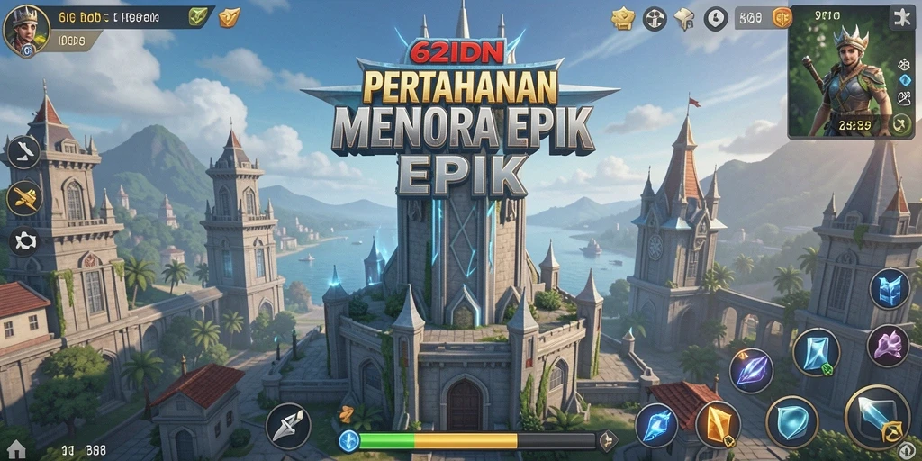 Tampilan menarik dari gameplay Tower Defense 62IDN dengan berbagai menara.