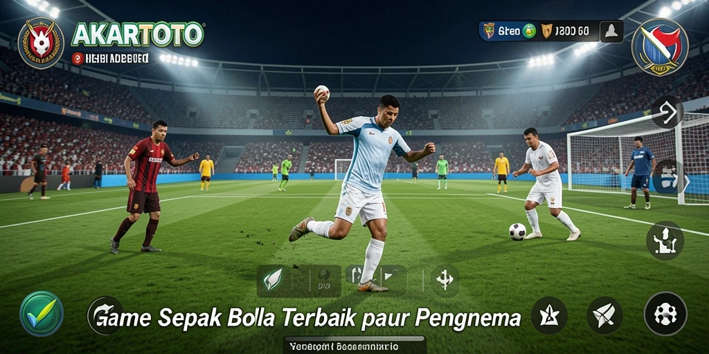 Screenshot gameplay AKARTOTO yang menampilkan aksi sepak bola yang seru.