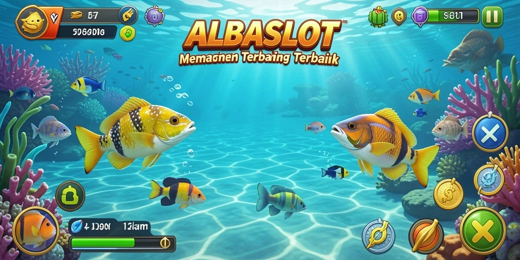 Tampilan gameplay ALBASLOT menampilkan aksi memancing yang seru.