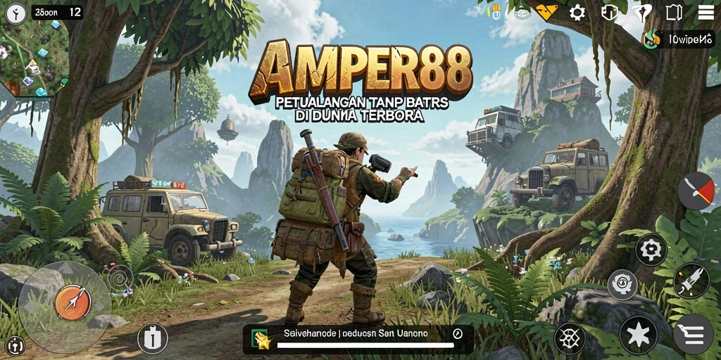 Tangkapan layar gameplay AMPER88 yang menunjukkan eksplorasi dunia terbuka.