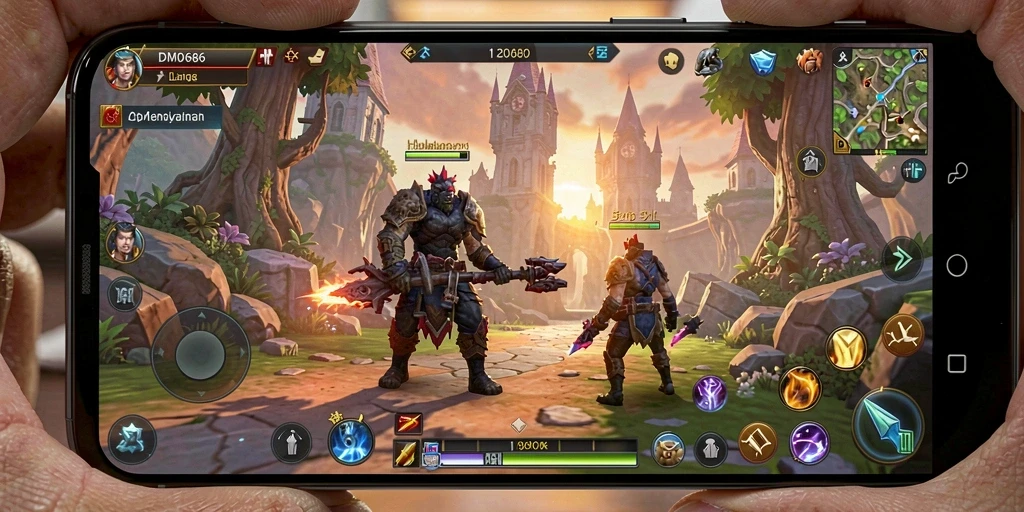 Screenshot gameplay DMD686 yang menunjukkan pertarungan seru dan karakter yang beragam.