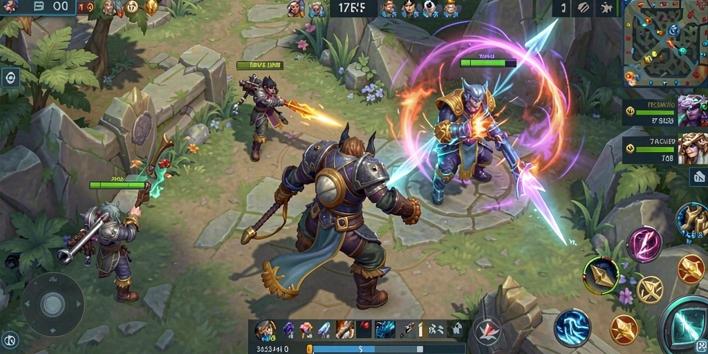 Tampilan gameplay seru dalam pertandingan MOBA F7F7.