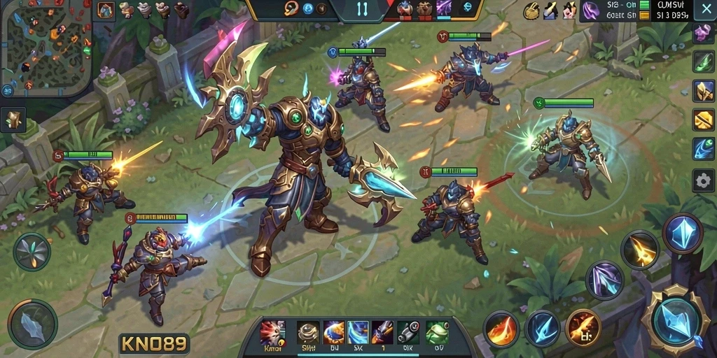 Gameplay seru dengan aksi pertempuran MOBA yang intens.