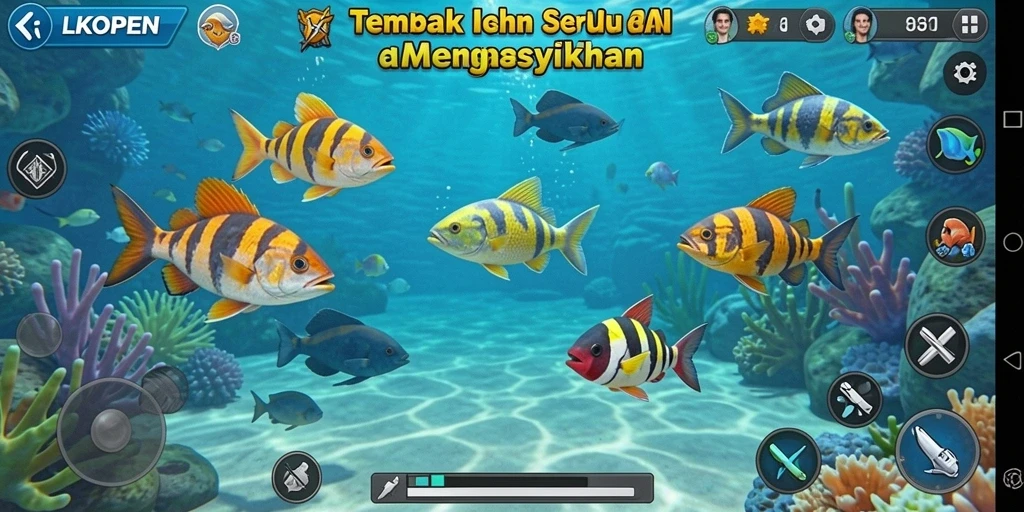 Tangkapan layar menunjukkan aksi seru dalam gameplay Tembak Ikan.