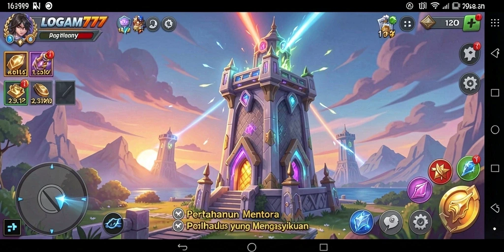 Tampilan menarik dari gameplay Tower Defense LOGAM777.
