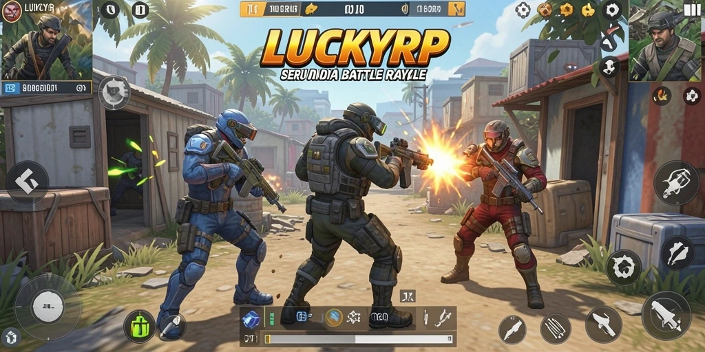 Gameplay Battle Royale LUCKYRP yang mendebarkan dan penuh aksi.