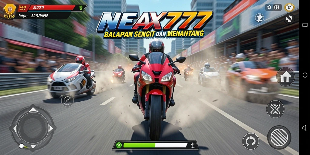 Tampilan gameplay NEX777 yang penuh aksi balapan motor.