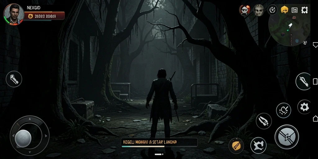 Screenshot menampilkan suasana mencekam dari gameplay NEXGID.