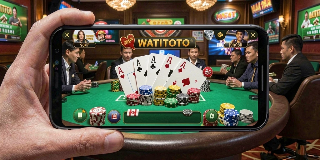 Screenshot WATITOTO menampilkan permainan poker yang menegangkan dan seru.